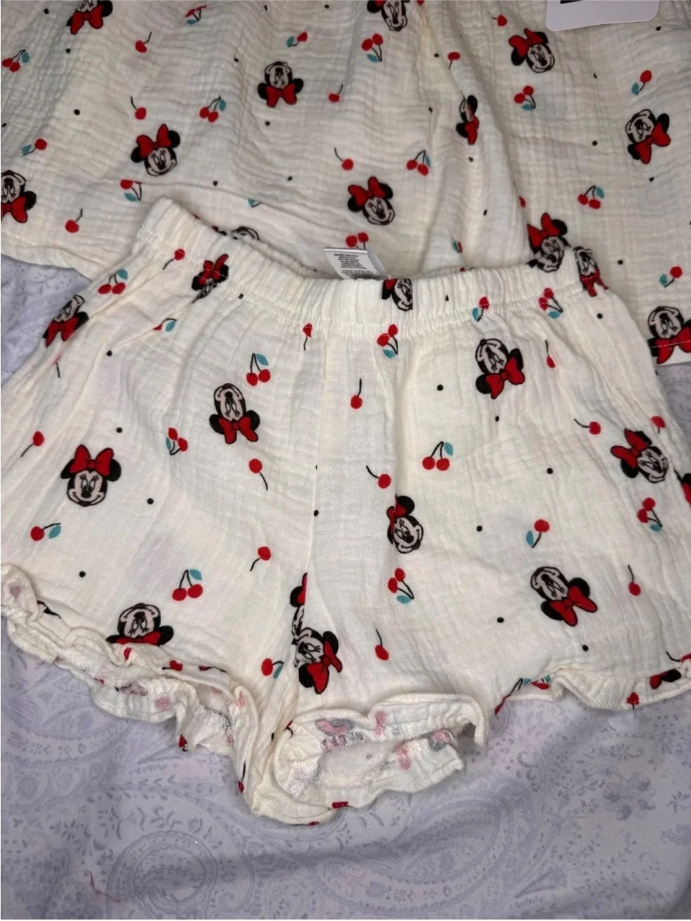 Disney Minnie Mouse & Cherry Print Gauze 100% Cotton 2 piece Shorts Set